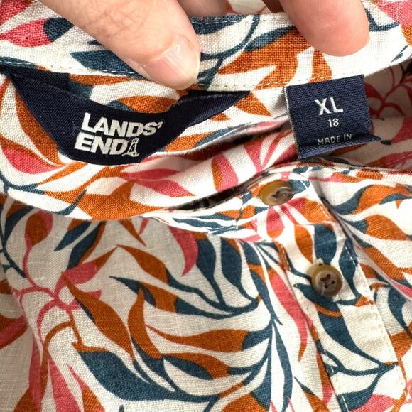 Lands End 100% Linen Ivory Multi Dyed Leaves A Line Long Sleeve Tunic Women's 18 - Picture 9 of 11